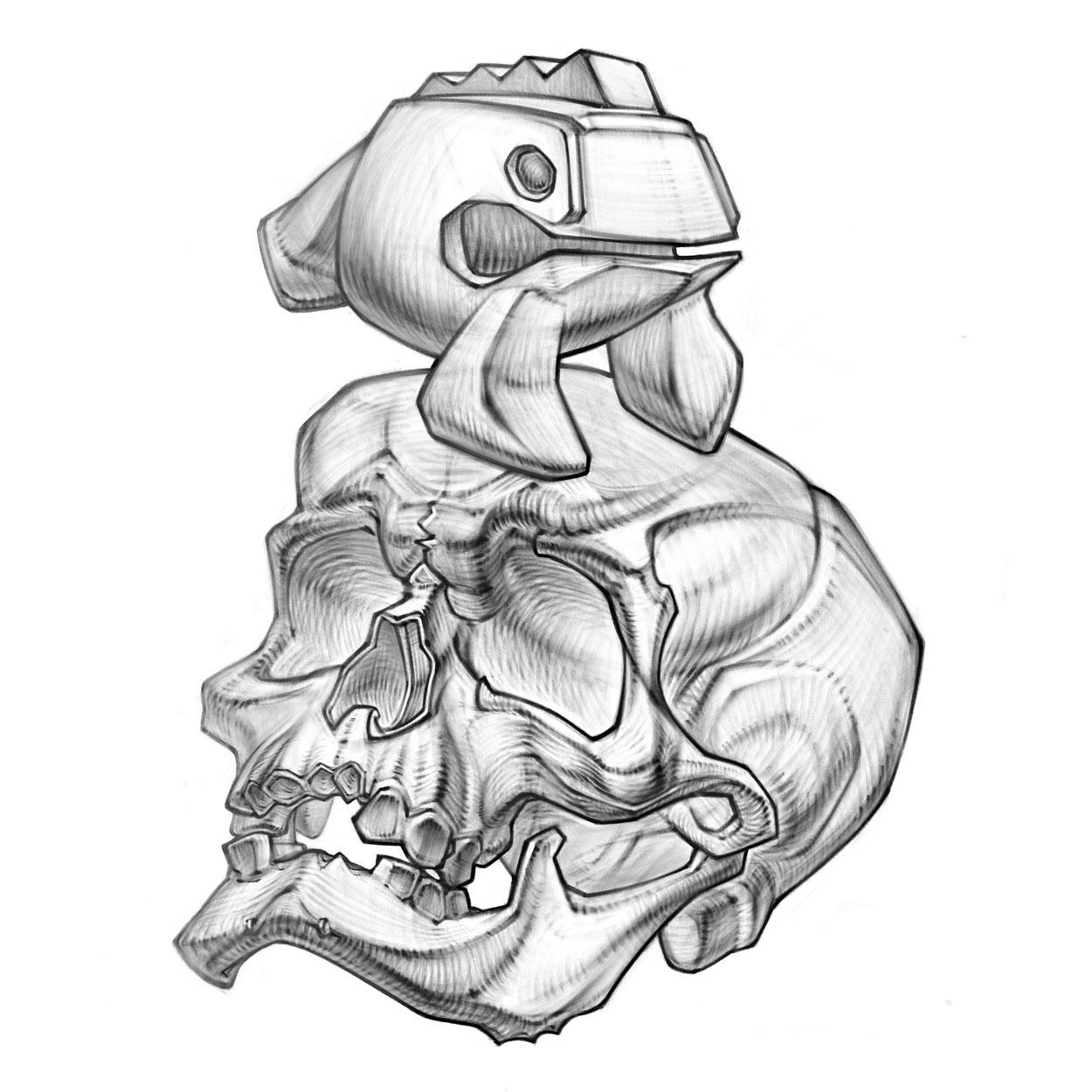 skull and frog